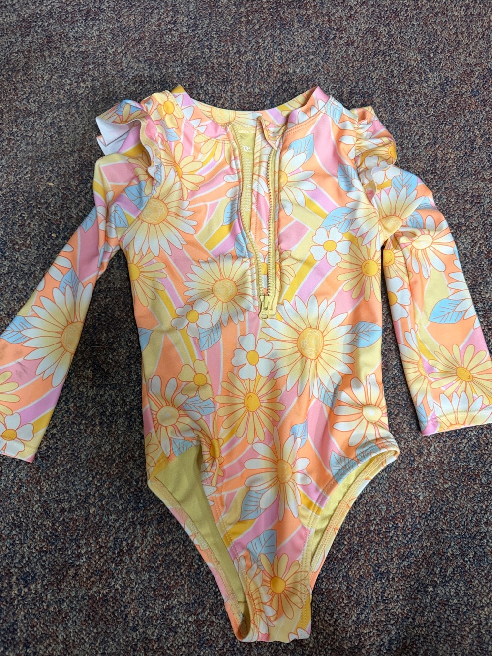 George Girls Floral Long-Sleeve One-Piece Swimsuit - Pink, Yellow & Light Blue
